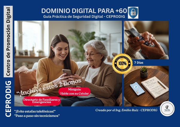 Portada de la guía Dominio Digital +60 para proteger a los adultos mayores de las estafas