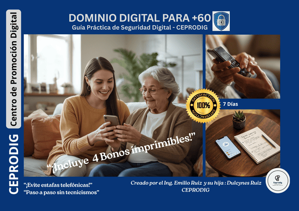 Portada de la guía Dominio Digital +60 para proteger a los adultos mayores de las estafas